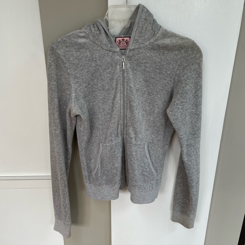 WOMENS JUICY COUTURE GRAY VELOUR ZIP UP JACKET SIZE SMALL